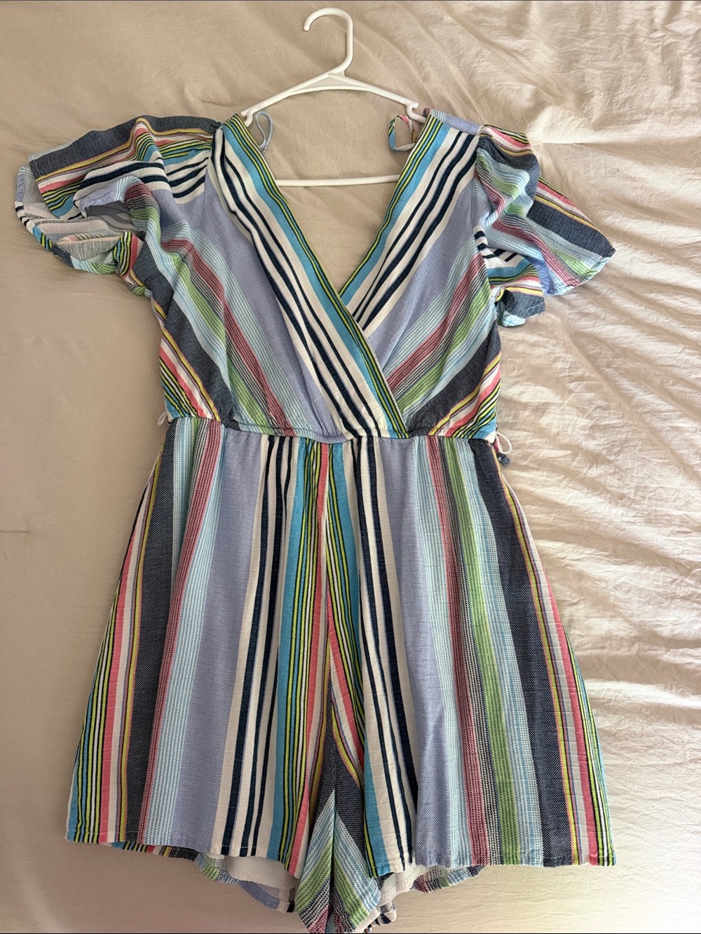 Womens Striped V-Neck One-Piece Romper in Multicolor